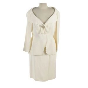 Vintage Thierry Mugler Cream Pleated Skirt Suit Set Size 44